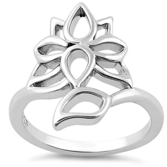 925 STERLING SILVER Large Lotus Flower Ring - Picture 13 of 16